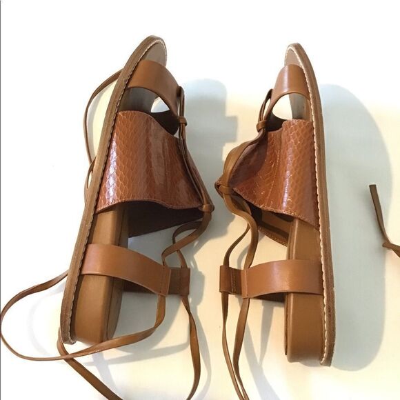 Vince Brown Forster Leather Watersnake Ankle-Wrap Sandals - Picture 7 of 9